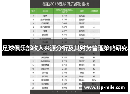 足球俱乐部收入来源分析及其财务管理策略研究