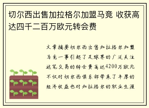 切尔西出售加拉格尔加盟马竞 收获高达四千二百万欧元转会费